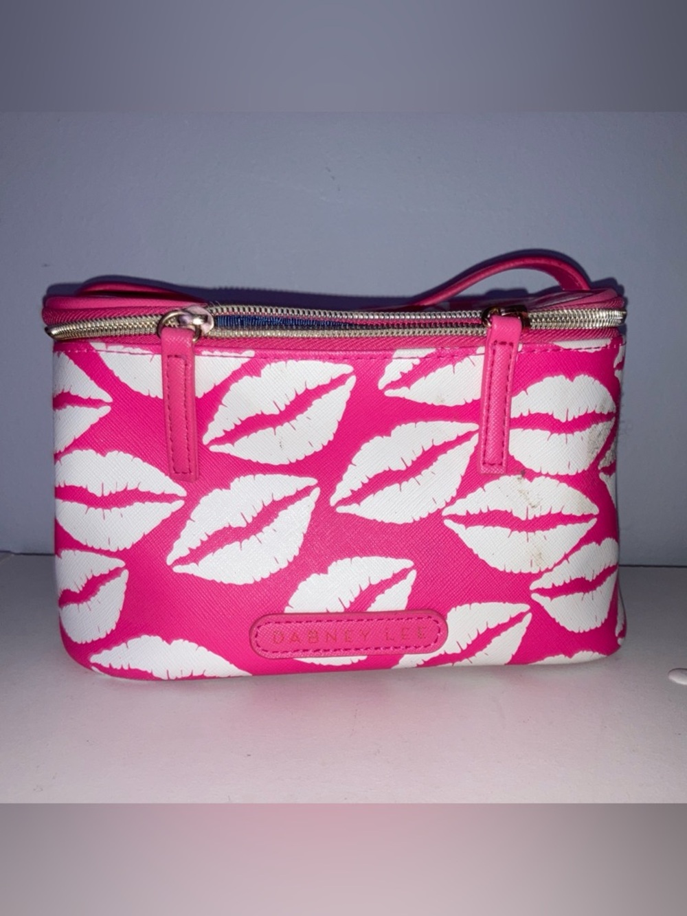 Dabney Lee Hot Pink and White Lip Print Makeup bag